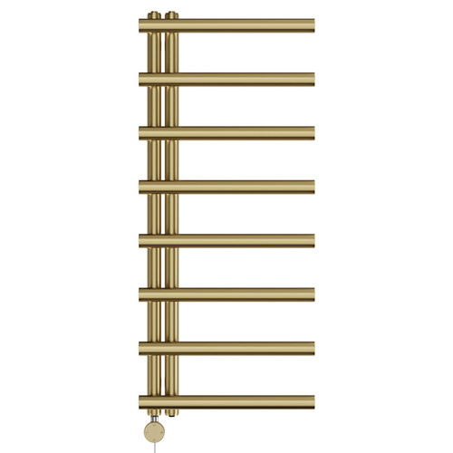 Madrid Brushed Brass Round Bar Digital Thermostatic Electric Heated Towel Rail Front View