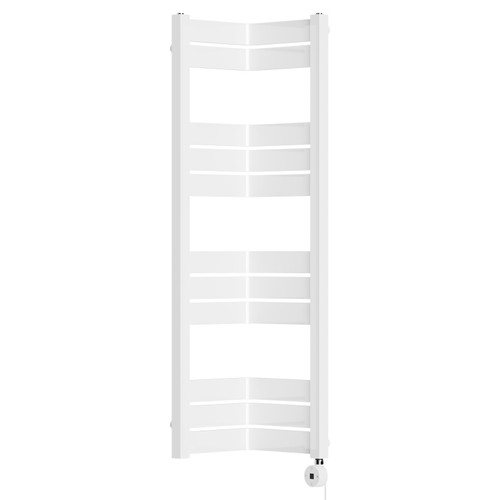 Meribel White Curved Corner Digital Thermostatic Electric Heated Towel Rail Front on View