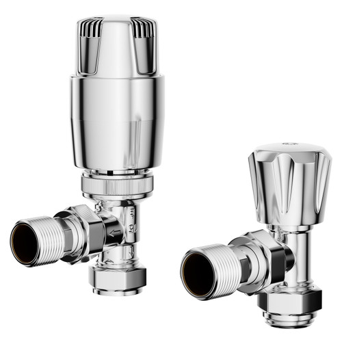 Alves Chrome Angled Thermostatic Radiator Valves Right Hand Side View