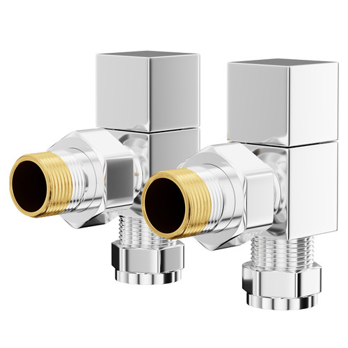 Alves Square Chrome Angled Radiator Valves Right Hand Side View