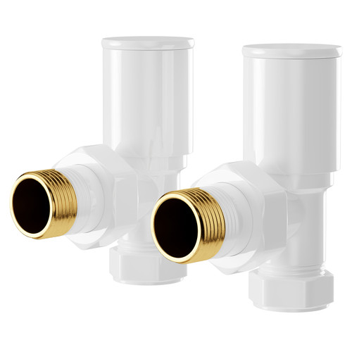 Alves Round White Angled Radiator Valves Right Hand Side View