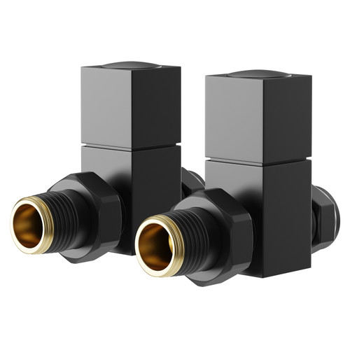 Alves Square Matt Black Straight Radiator Valves Right Hand Side View
