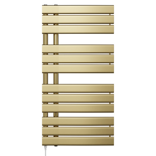 Basel Brushed Brass 1080mm x 550mm Flat Panel Electric Heated Towel Rail Front View