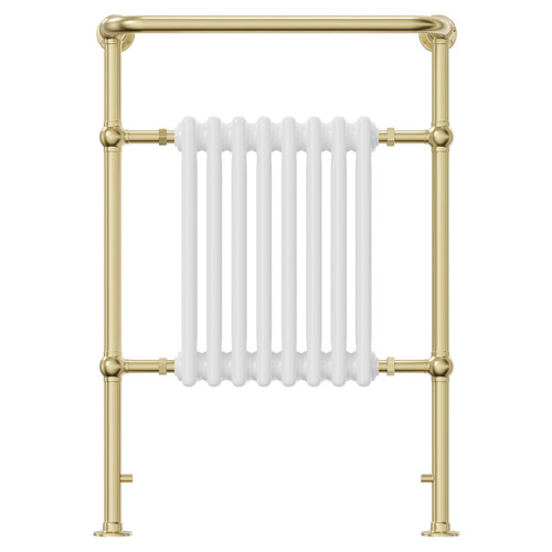 Wexford Brushed Brass and White 950mm x 660mm Double Column Towel Radiator Front View