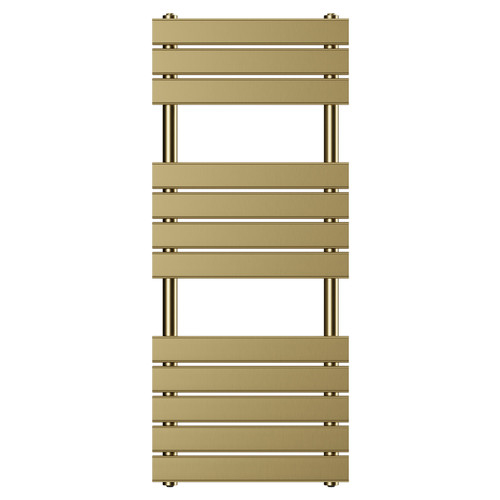 Athens Brushed Brass Flat Panel Heated Towel Rail Front View