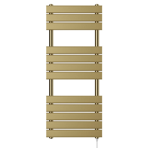 Athens Brushed Brass Flat Panel Electric Heated Towel Rail Front View