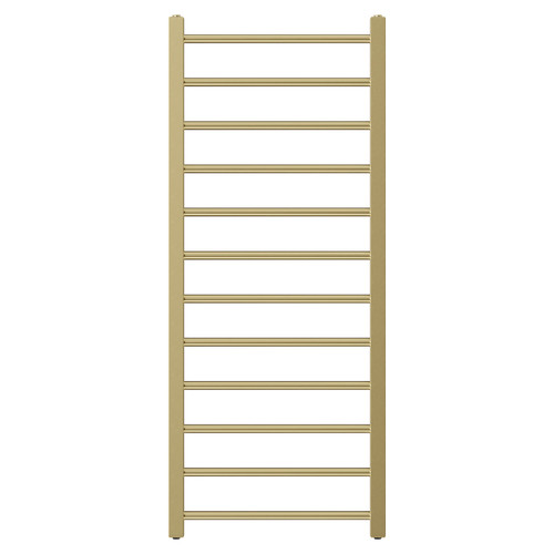 Cannes Brushed Brass Round Bar Heated Ladder Rail Front View