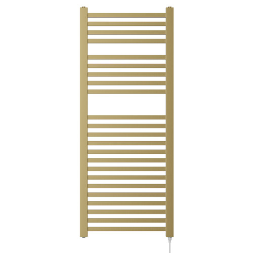 Girona Brushed Brass Square Bar Electric Heated Towel Rail Front View