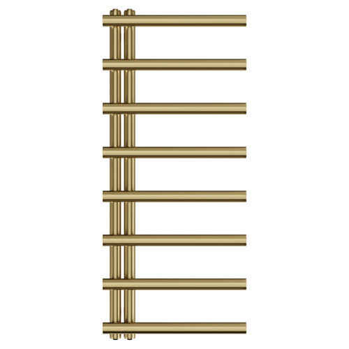Madrid Brushed Brass Round Bar Heated Towel Rail Front View
