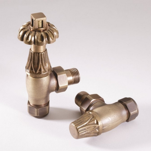 Kartell Nostalgia Brushed Brass Thermostatic Radiator Valves - VLVCHA-TRV Front View