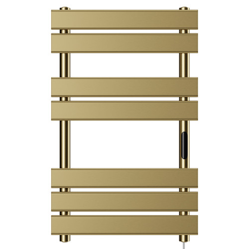 Athens Brushed Brass Flat Panel Dry Thermal Electric Heated Towel Rail Front View