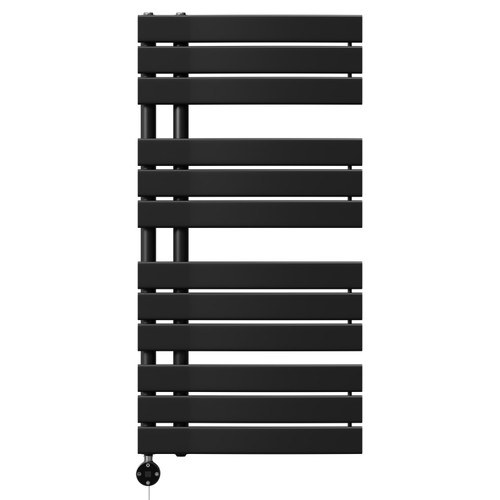 Basel Matt Black Flat Panel Digital Thermostatic Electric Heated Towel Rail Front View