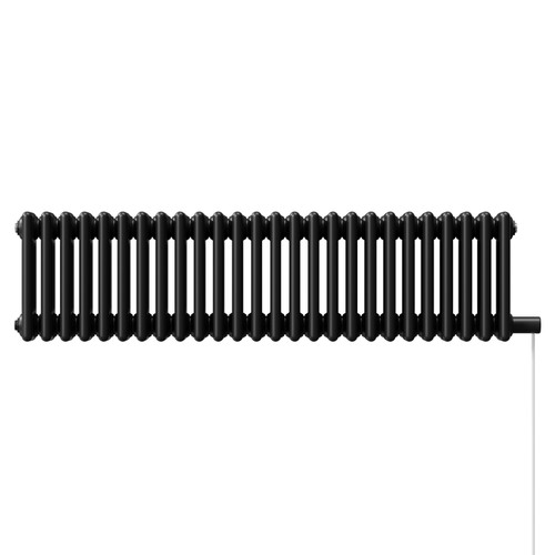 Copenhagen Horizontal Matt Black Electric Quadruple Column Radiator Front View