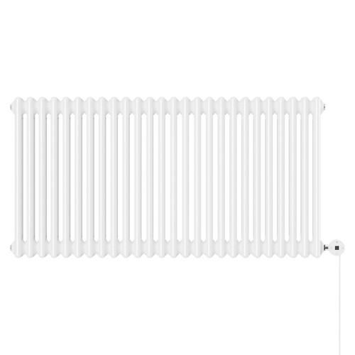 Copenhagen Horizontal White Digital Thermostatic Electric Triple Column Radiator Front View