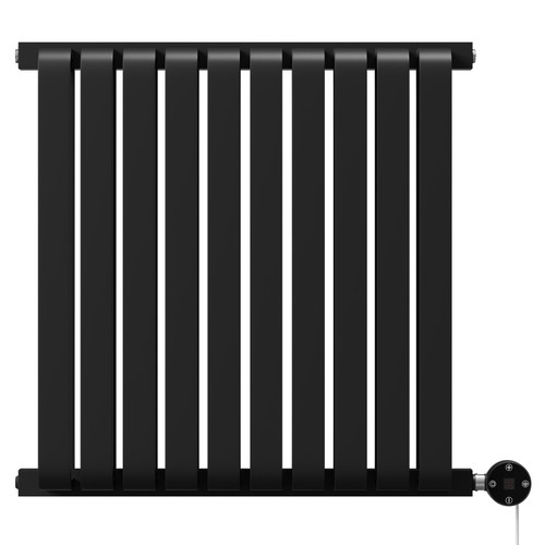 Eindhoven Vertical Matt Black Digital Thermostatic Electric Double Panel Radiator Front View