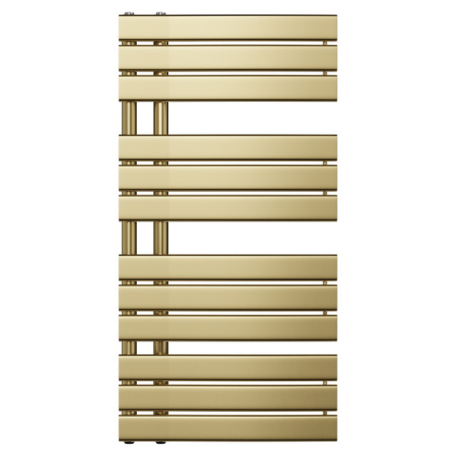 Basel Brushed Brass 1080mm x 550mm Flat Panel Heated Towel Rail Front View