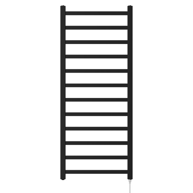 Breda Matt Black Square Bar Electric Heated Ladder Rail Front View