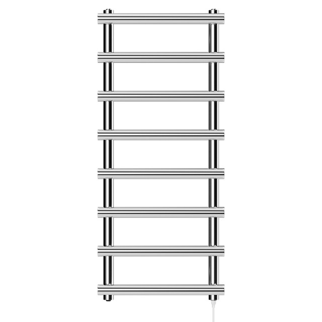 Flaine Chrome Round Bar Electric Heated Ladder Rail Front View