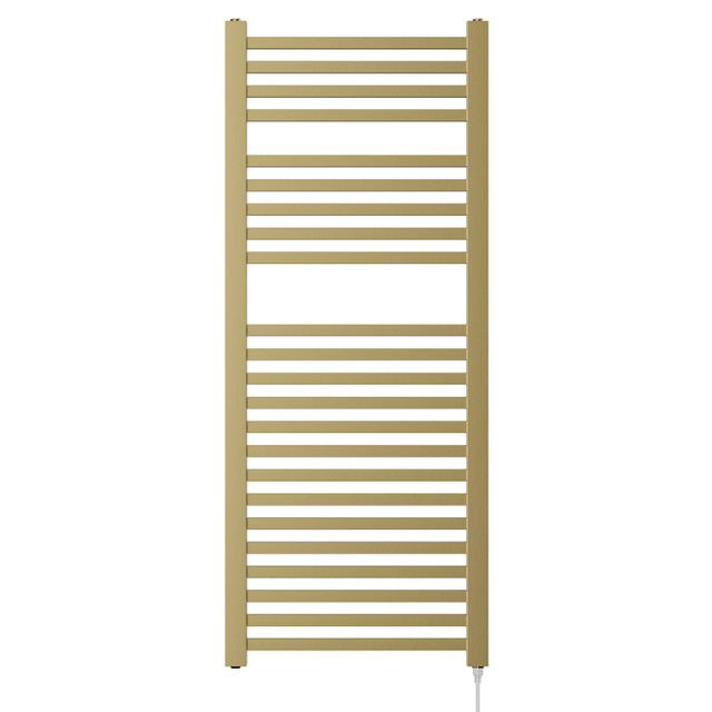 Girona Brushed Brass Square Bar Electric Heated Towel Rail Front View