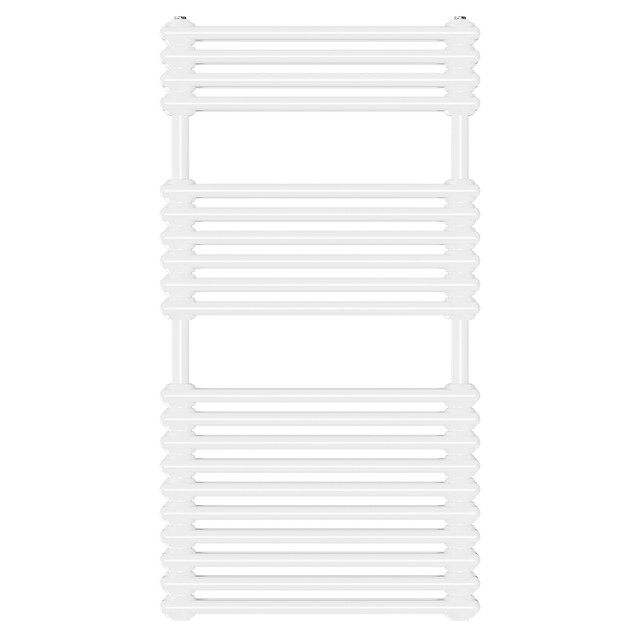 Halle White Vertical Double Column Heated Towel Rail Front View
