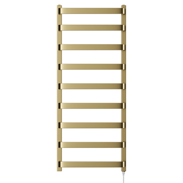 Monaco Brushed Brass Curved Electric Heated Ladder Rail Front View