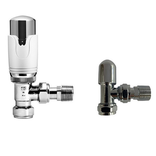 Kartell K-Therm Refined Chrome Angled Thermostatic Radiator Valves - TPLSTRVRA Front View
