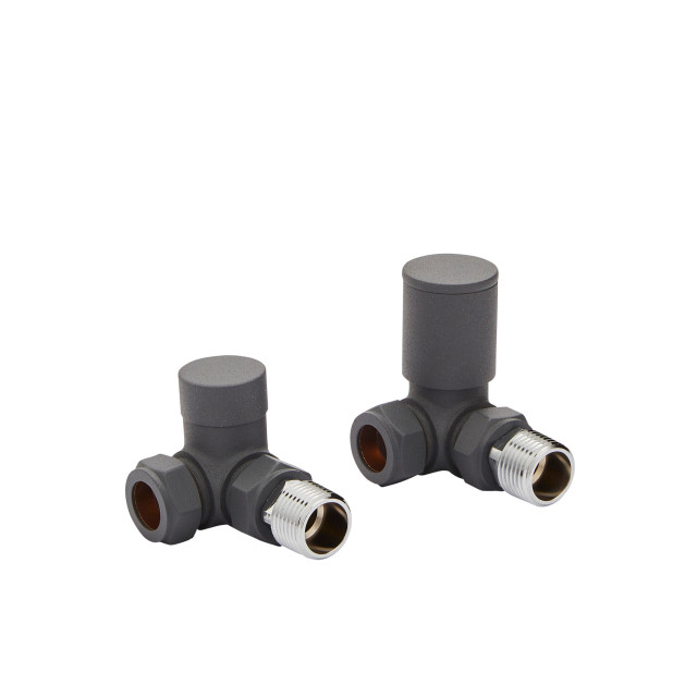 Kartell Modern Textured Grey Corner Radiator Valves - CRNV-GREY Front View