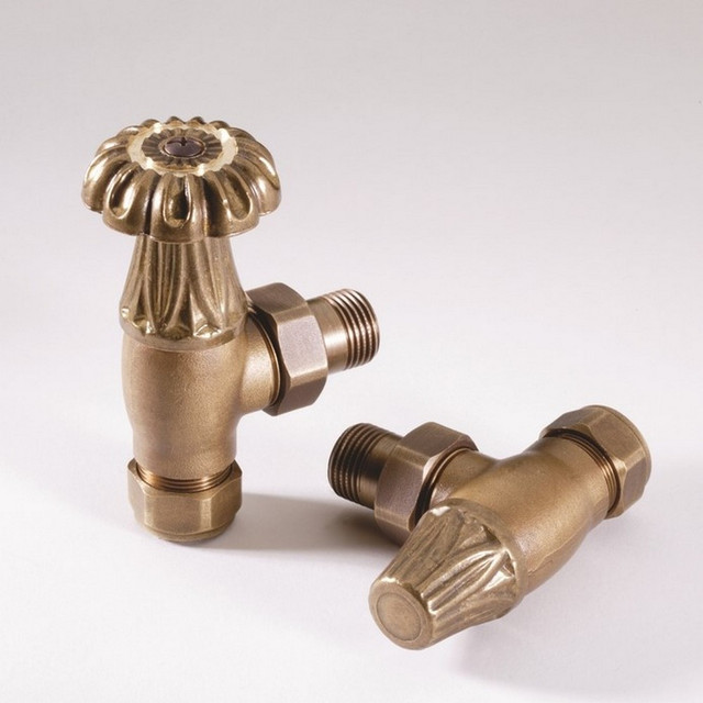 Kartell Nostalgia Brushed Brass Manual Radiator Valves - VLVCHA-AB1 Front View