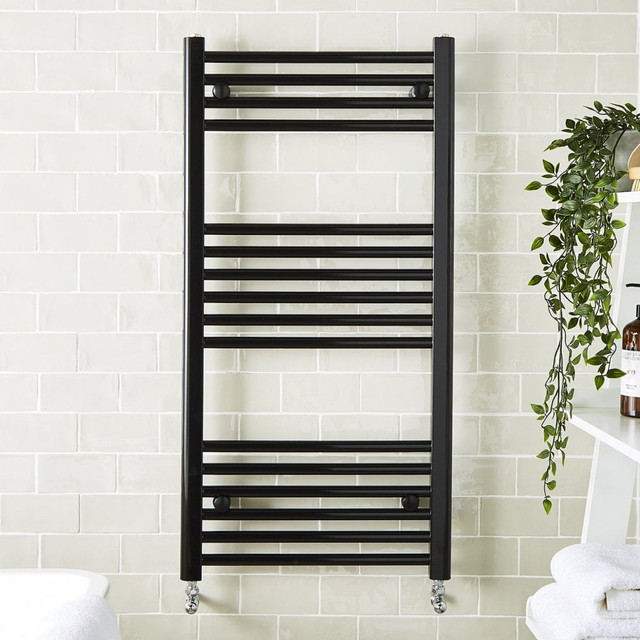 Kartell K-Rail Black 22mm Round Bar Straight Heated Towel Rail Front View