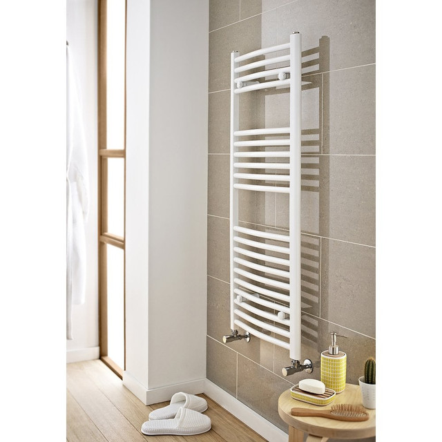 Kartell K-Rail White 22mm Round Bar Straight Heated Towel Rail Front View
