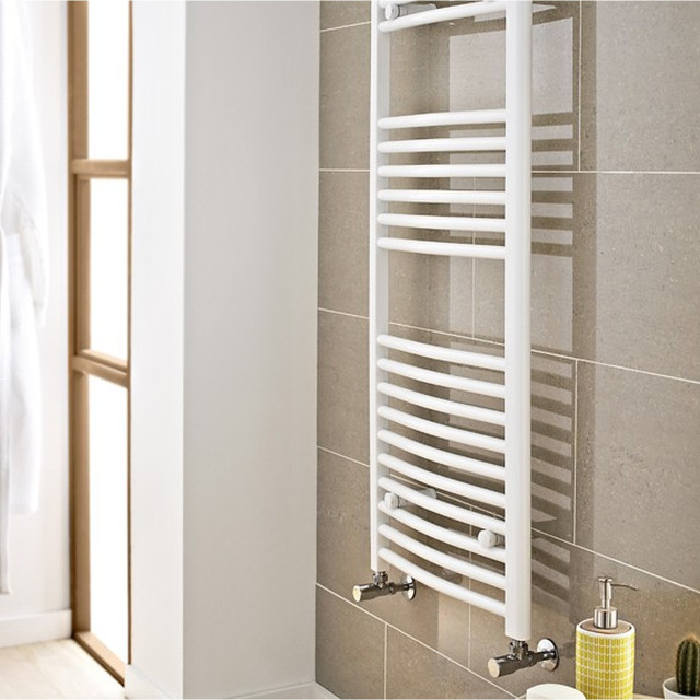 Kartell K-Rail White 22mm Round Bar Curved Heated Towel Rail Front View