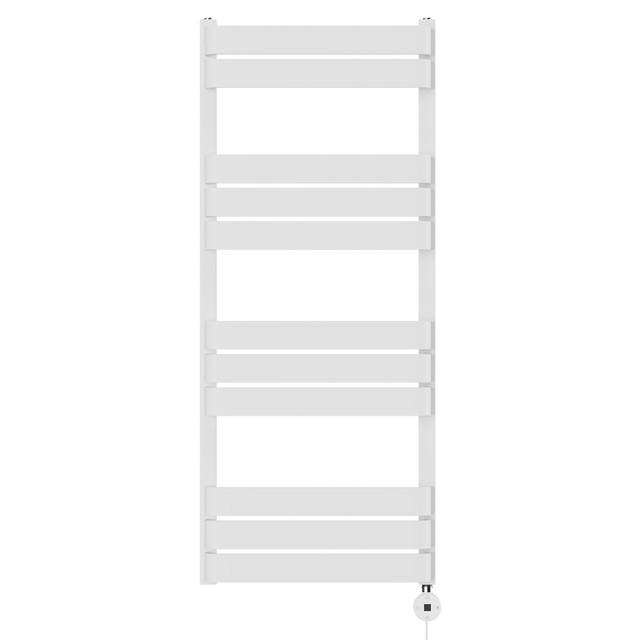 Dakar White Curved Digital Thermostatic Electric Heated Towel Rail Front View