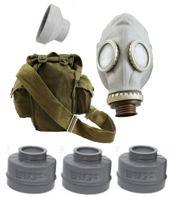 Grey Russian Gas Mask With 3 Finnish Filters & Carry Bag