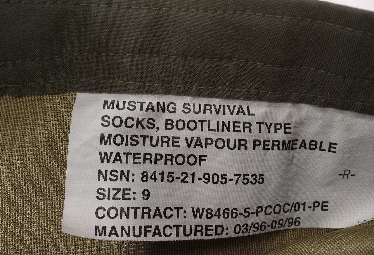 Mustang Survival Socks Boot Liner Size US 9 (New) Gore Tex 