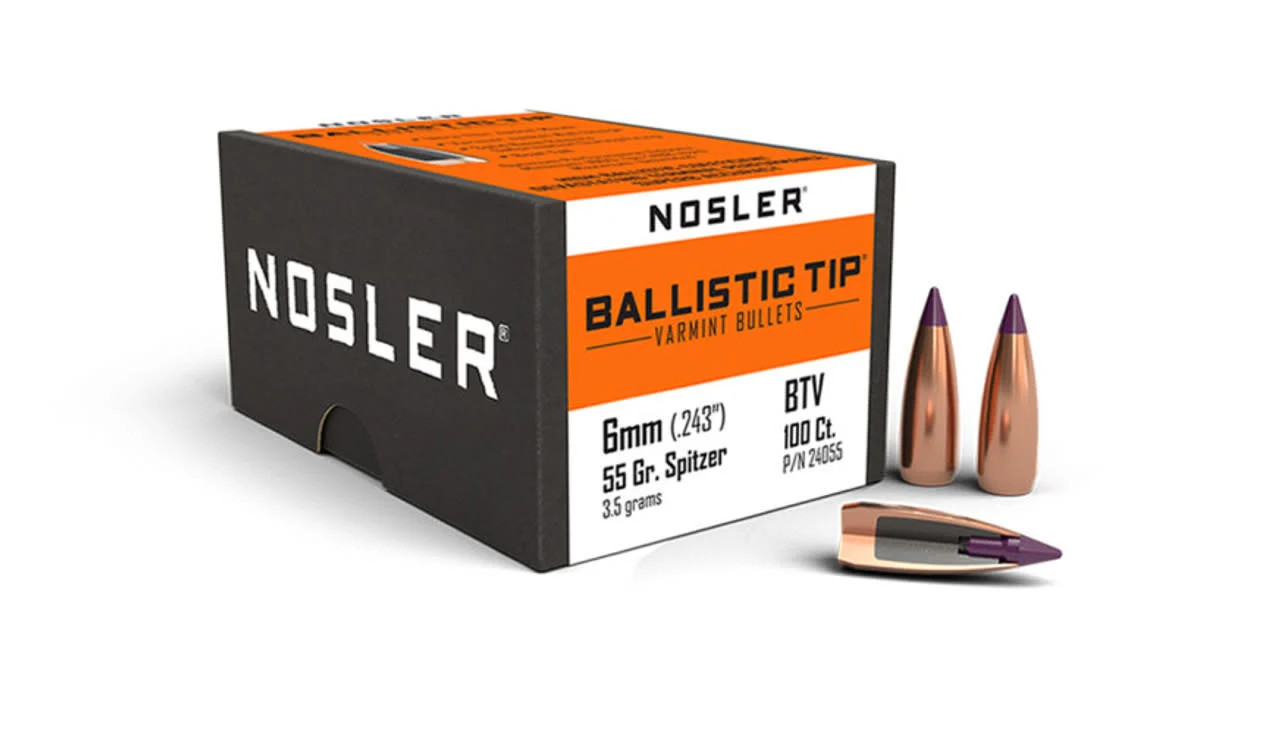 Nosler Ballistic Tip Varmint Bullets 6mm .243" 55 gr SBT-SB 100/ct