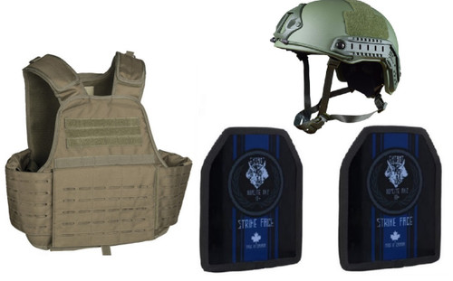 Miltec Carrier (OD Green), MICH Helmet, & Hoplite Level 3+ Combo