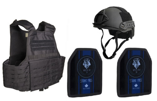 Miltec Carrier (Black), MICH Helmet, & Hoplite Level 3+ Combo