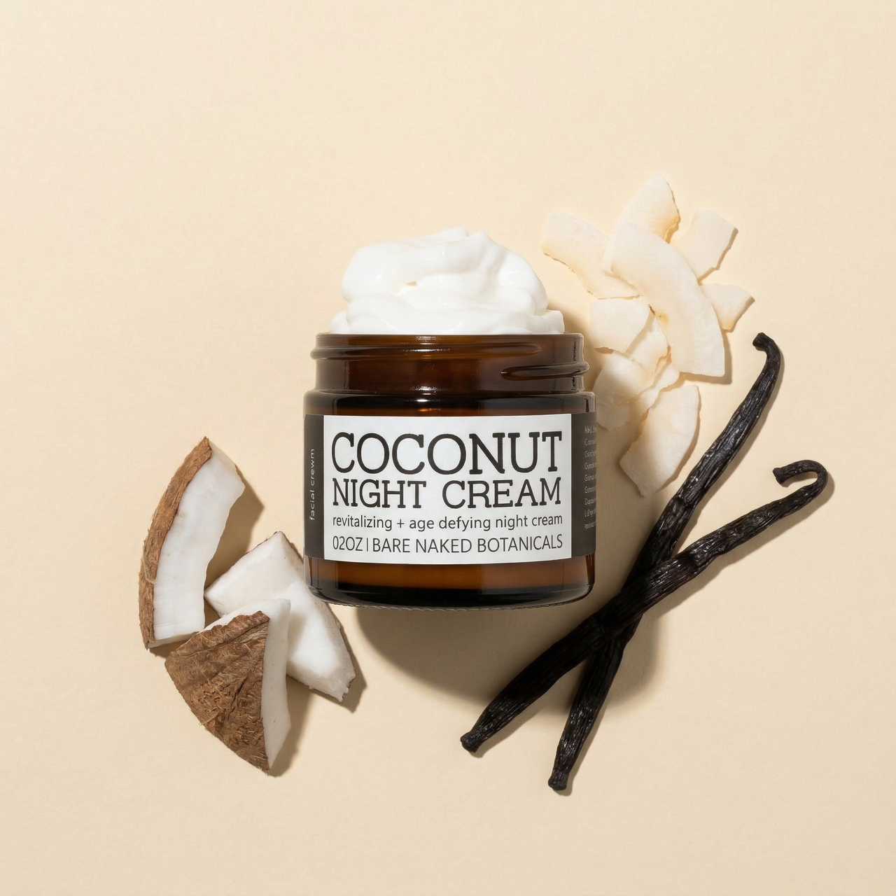 Coconut night cream with retinol alternative and green apple stem cells by Bare Naked Botanicals