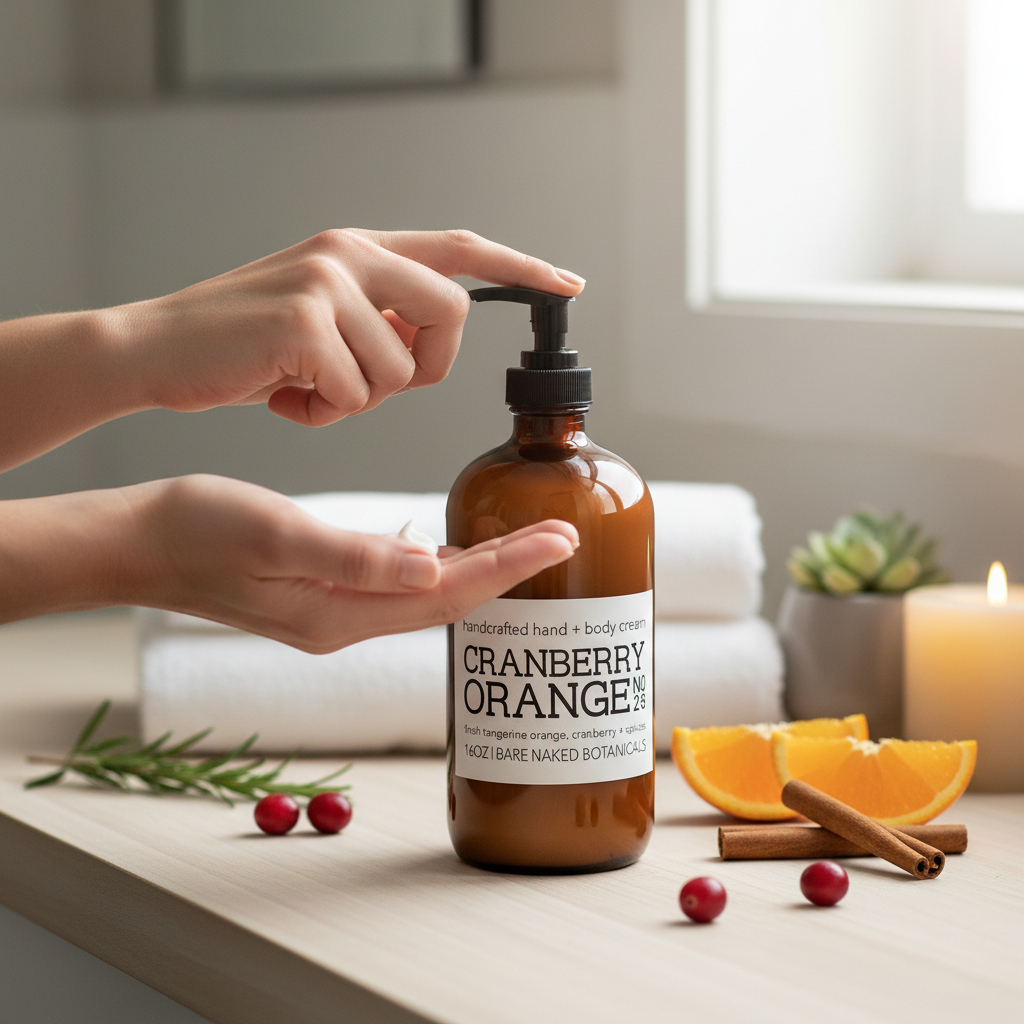 A fresh, sweet, and zesty skin treat, this luxuriously light body cream features Cranberry Extract, Tangerine Orange, and Organic Cinnamon Bark essential oil, blended into our signature plant-powered base. Rich in skin-loving butters and botanical oils, it delivers long-lasting hydration for all skin types without heaviness or greasiness.