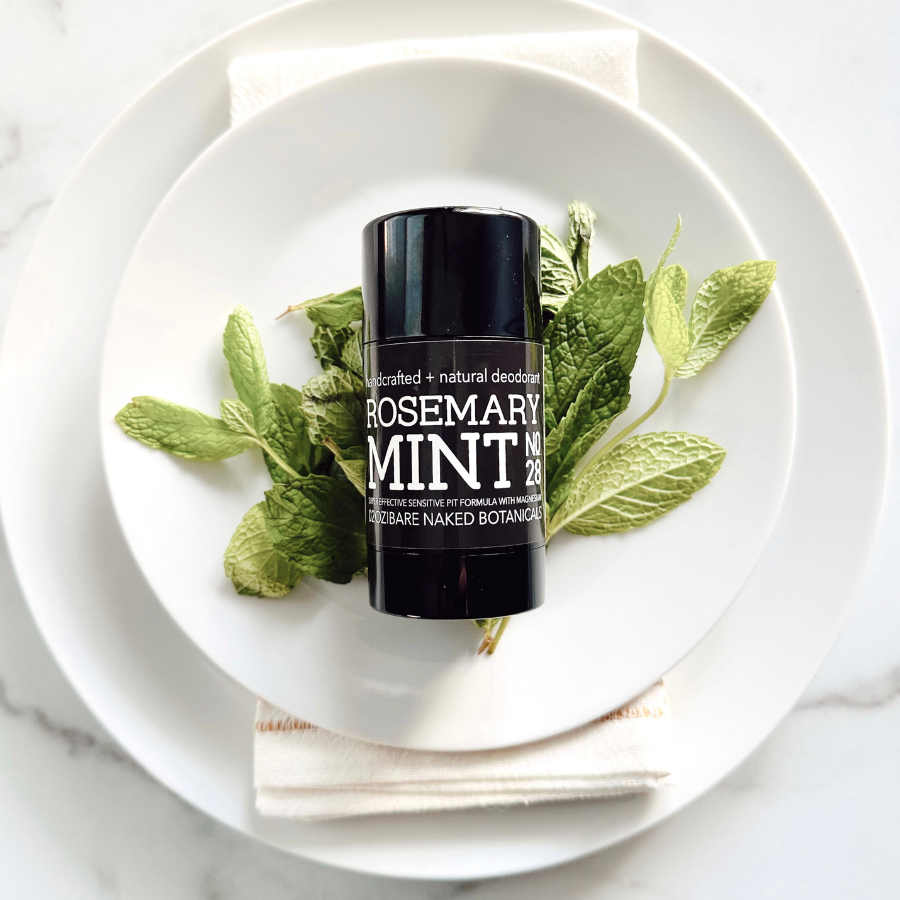 Clean and fresh Mint combined with herbacious Rosemary and other proprietary essential oils combined with a unique blend of ingredients to naturally combat excess moisture and control odor while treating the sensitive underarm skin to lightweight, healing ingredients, oils and skin beneficial essential oils. Zero baking soda means zero irritation! Powdered Magnesium and Organic Potato Starch offers the powerful combination to combat moisture and odor. t's our belief you can achieve subtle, beautifully fragranced deodorants that work to combat moisture and odor without compromise!