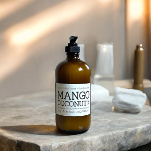 This deliciously healthy blend of organic mango and coconut extracts includes ingredients safe enough to eat. Organic oils and butters help restore much-needed hydration and nourishment to your skin. You'll enjoy hydrating your skin with this seasonal hand & body cream! This deliciously healthy blend of organic mango and coconut extracts includes ingredients safe enough to eat. Organic oils and butters help restore much-needed hydration and nourishment to your skin. You'll enjoy hydrating your skin with this seasonal hand & body cream!