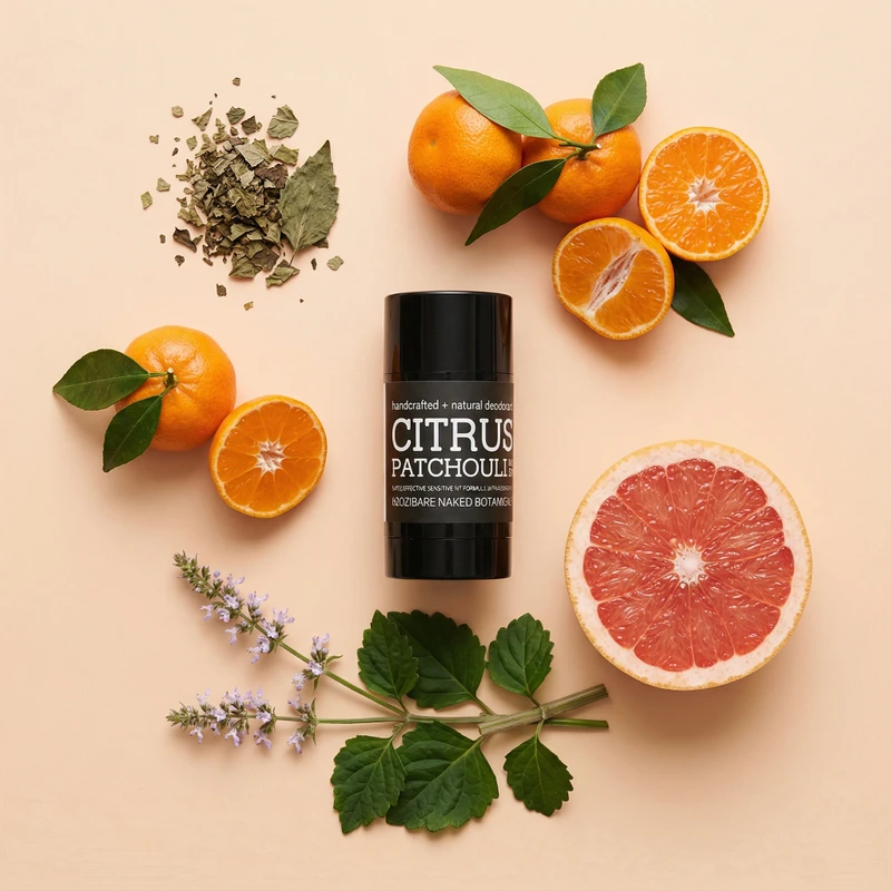 citrus patchouli magnesium natural deodorant with bright citrus and earthy scent