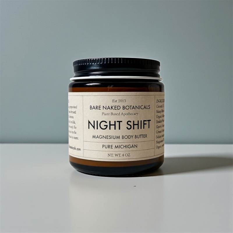 Melt into deep relaxation with Night Shift, our organic, cold-processed body balm crafted to calm the body and comfort the skin. Infused with bioavailable magnesium, this rich, plant-based formula supports restful sleep, eases restless legs, and offers soothing relief for neuropathy and general discomfort in the feet and legs.