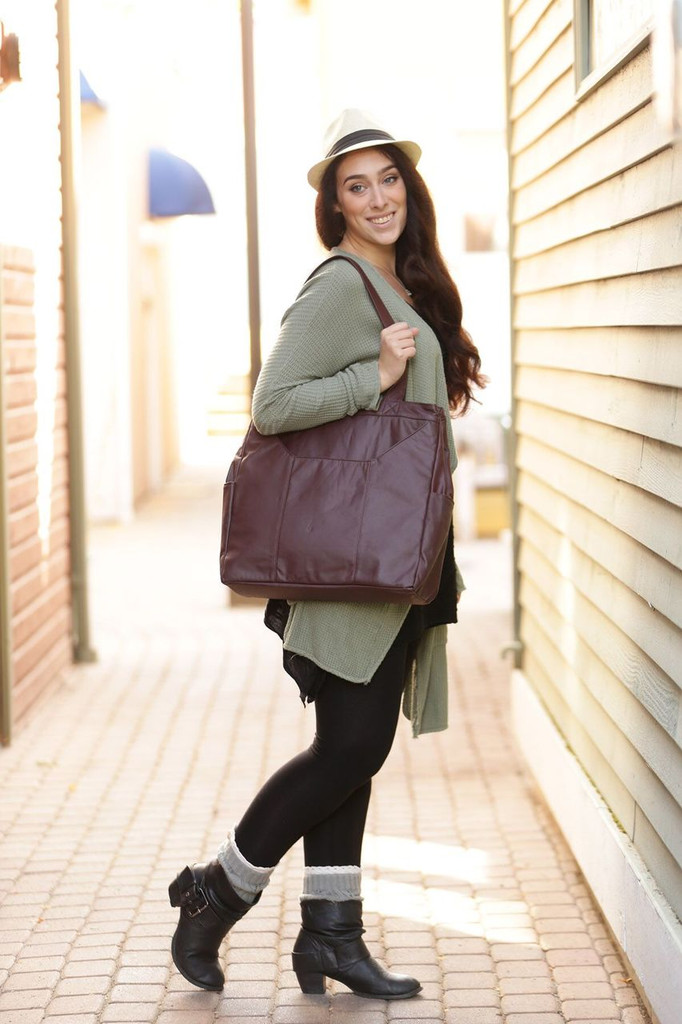 Distressed Brown Double-Zip Super Tote