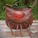 Cognac / Brown Small Route #66 Hobo with Tooled  Double Horse Heads Medallion. 