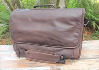 Distressed Brown Flapover Briefcase 15"