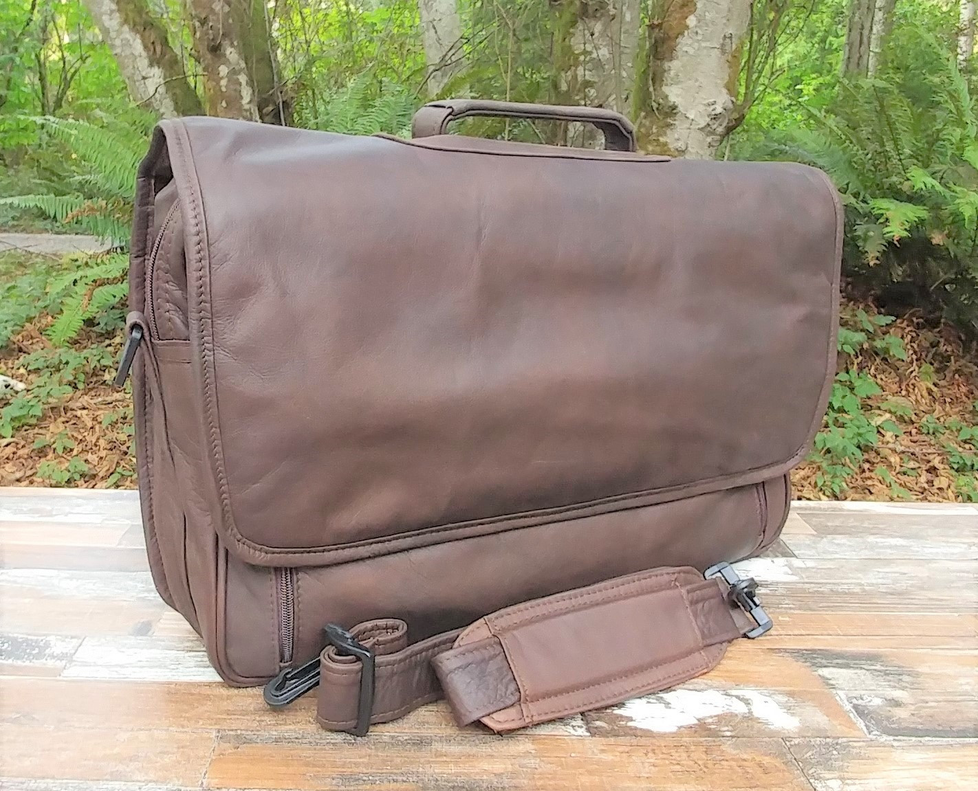 Distressed Brown Flapover Briefcase 15