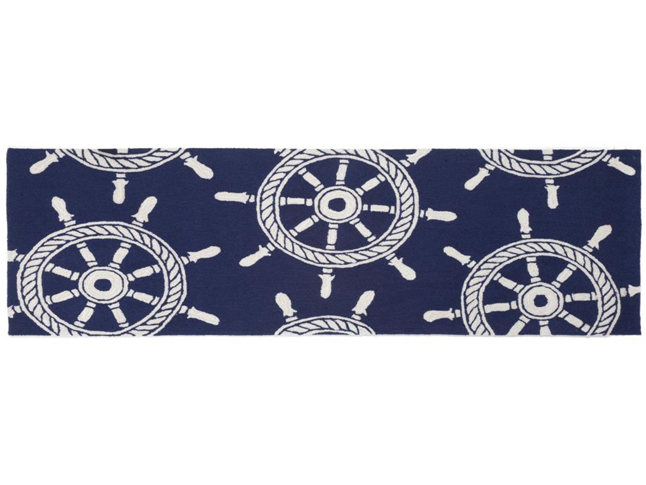 Liora Manne Frontporch 1456-33 Ship Wheel Navy Runner Area Rug