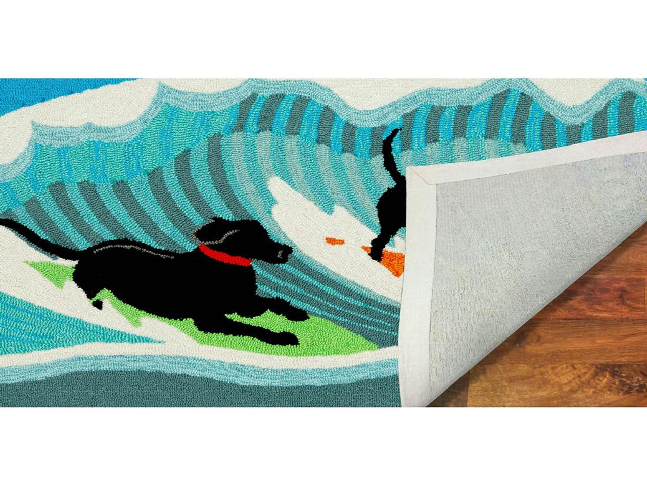 Liora Manne Frontporch 1473-04 Surfing Dogs Ocean Area Rug Backing