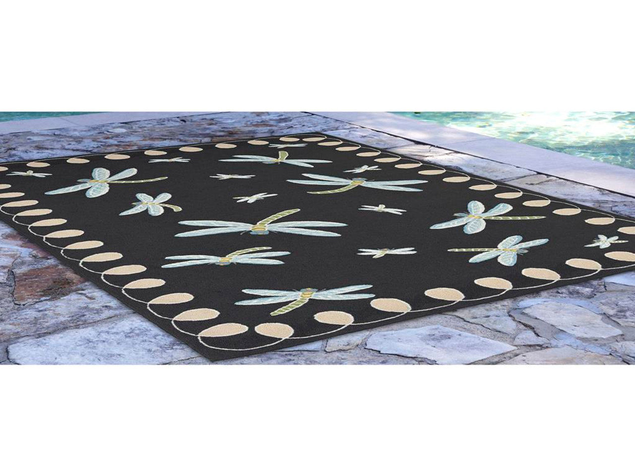 Liora Manne Frontporch 2048-47 Dragonfly Midnight Area Rug Room Scene